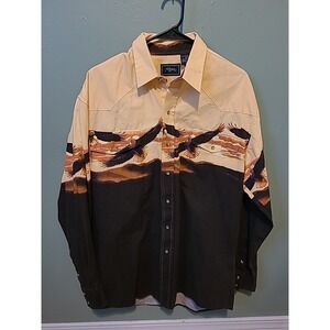 Vintage Roper Western Wear Button Up Pearl Snap With Flying Eagles/Mountains L